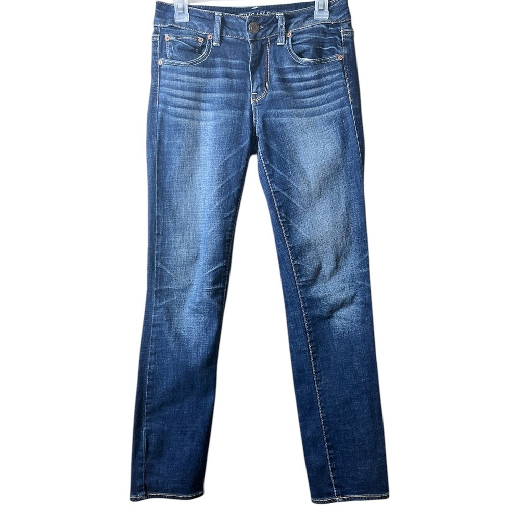 American Eagle Outfitters Super Stretch Straight Denim Jeans Size 4 Medium Wash‎